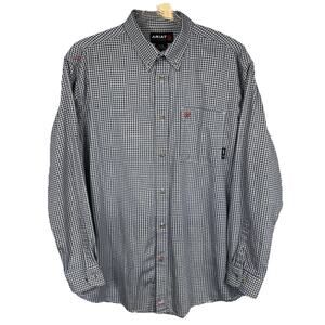 Ariat FR Work Shirt Men XL Navy Plaid Flame Resistant CAT 2 Button Down Workwear